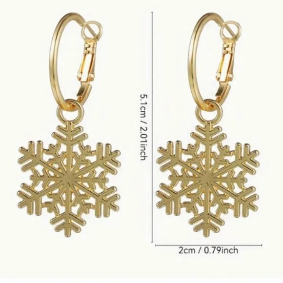 Gold Plated Hoops with Snowflake Charm dropNEW - Picture 2 of 3